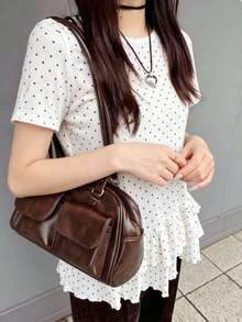 FRIFUL Women's Spring/Summer Short Sleeve Polka Dot Casual Loose Versatile T-Shirt Graphic Tees Women - White - View 1