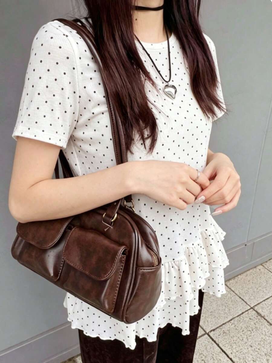 FRIFUL Women's Spring/Summer Short Sleeve Polka Dot Casual Loose Versatile T-Shirt Graphic Tees Women - White - View 1
