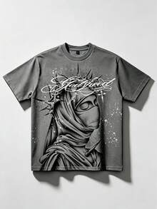 ROMWE MEN Street Life Men's Street Cross Print Short Sleeve T-Shirt, Suitable For Everyday Wear, Spring/Summer - Grey - View 1