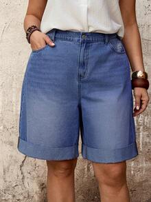 EMERY ROSE EMERY ROSE Shorts vaqueros holgados con bolsillos para mujer de talla grande - Azul lavado oscuro - Ver 4