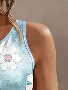 EMERY ROSE Floral Print V-Neck Sleeveless Camisole, Fashionable For Summer Vacation & Dates - Multicolor - View 4