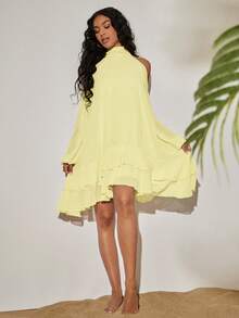 Opulessa Women's Solid Color Woven Casual Mini Dress, Spring/Summer,Wedding Guest Dress Women - Light Yellow - View 7