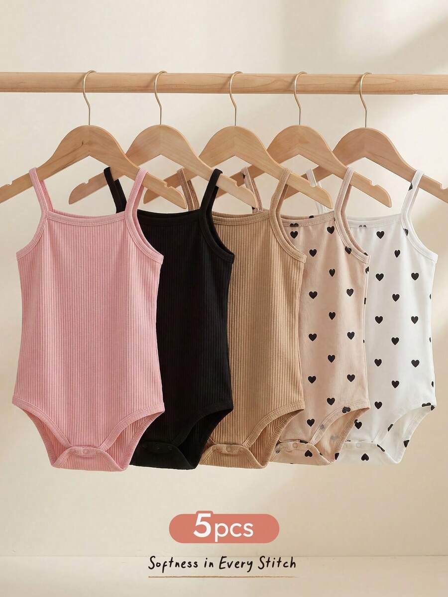 Cozy Pixies 5pcs/Set Baby Girl Solid Color Soft Knit Romper Outfit - Multicolor - View 1