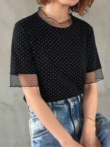 FRIFUL Women's Casual Loose Sheer Mesh See-Through Solid Color T-Shirt, Versatile For Spring And Summer - Black - View 8