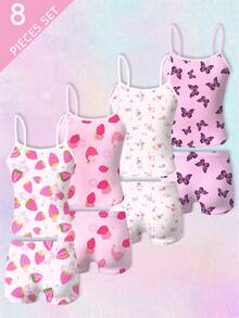 SHEIN Bộ đồ lót 4 món tối giản màu trơn dành cho bé gái: áo hai dây không gọng và quần lót thoải mái. - Nhiều màu - Xem 2