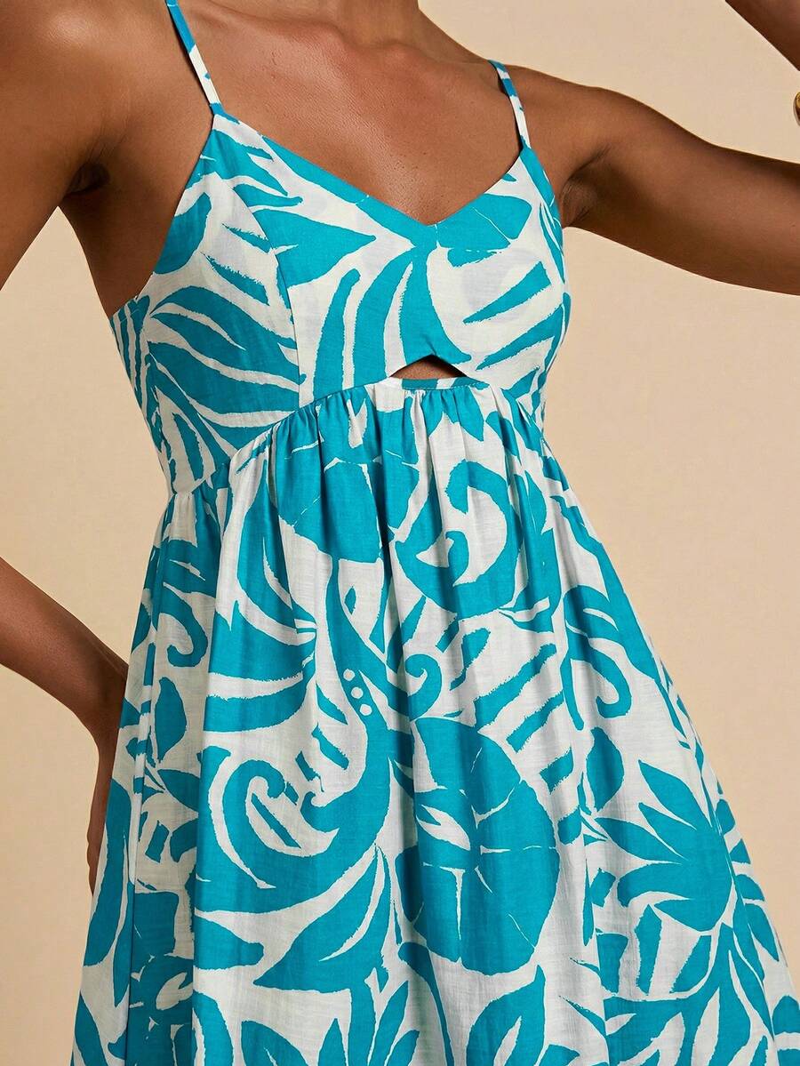 Travachic Vestido corto de mujer con tirantes finos y estampado tejido - Azul - Ver 1