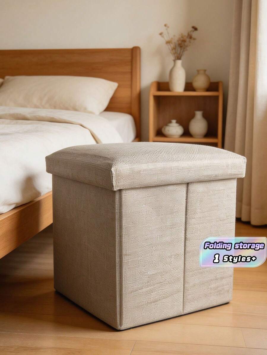 Ghế đôn gấp đa năng có chức năng lưu trữ, 1 chiếc, đơn giản và thiết thực. - Màu be - Xem 1