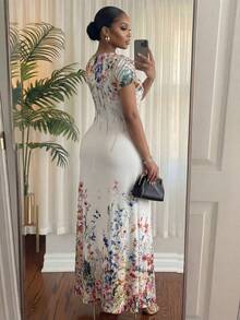 SHEIN Lady CURVE Damen Große Größen Blume Muster elegantes tailliertes Party- & Casual-Kleid - Verschiedenfarbig - Übersicht 2