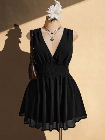 SHEIN ICON Đầm đen thắt eo dành cho nữ cỡ lớn
