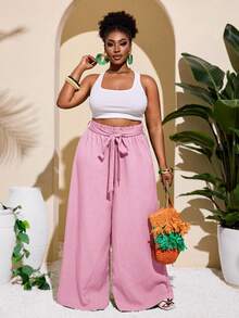 Slaydiva Quần ống đứng kẻ sọc màu xanh lá cây dành cho nữ cỡ lớn, thích hợp cho phong cách thường ngày, đi nghỉ mát, tối giản và nhiều màu sắc. - Hồng - Xem 4