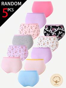 SHEIN 5-Piece Young Girl Soft Cotton Underwear,Light Pink Rabbit & Capybara Graphic Prints,Floral Plaid Skin-Friendly Knit Daily Briefs Random Blind Box - Multicolor - View 2