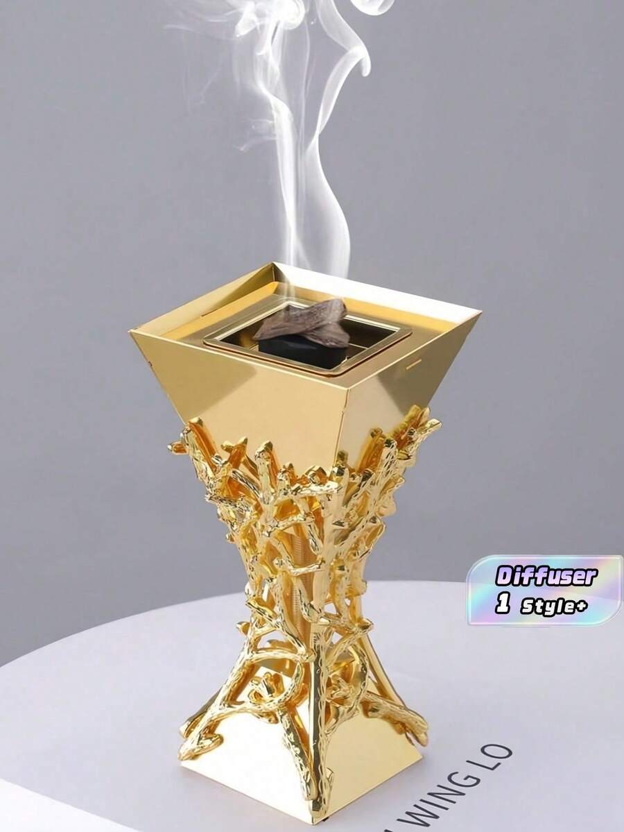 Laser Cut Iron Incense Burner Arabic Style Home Decor Fragrance Diffuser Safety Base Living Room Centerpiece Adult Use Elegant Display Holder Natural Aromatherapy - Gold - View 1