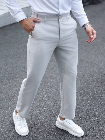 Manfinity Mode Pantalones casuales/de trabajo de pierna recta de unicolor para hombres