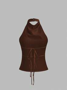 SHEIN Sweetro Backless Tie Strap Sleeveless Minimalist Design Summer Camisole - Brown - View 2