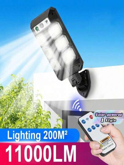 11000LM Luz solar exterior de alta potencia, lámpara solar de pared y calle poderosa de 200² con sensor, luz LED solar resistente al agua IP65