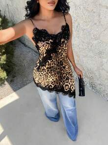 SHEIN SXY Áo hai dây ren họa tiết da báo gợi cảm và thanh lịch cho mùa hè - Nhiều màu - Xem 4