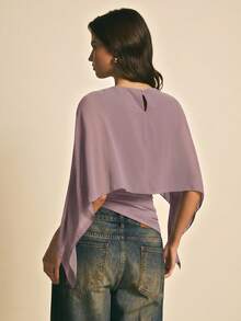 Poéselle Women's Solid Color Pleated Casual Versatile Daily Wear Top,Summer Top - Dusty Purple - View 6