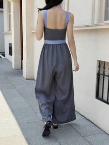 DAZY Women's Summer Casual Vacation & Commute Contrast Color Belted Jumpsuit - Blue - View 2