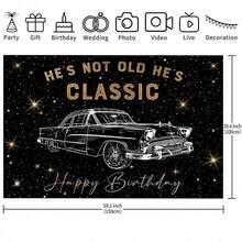 1件套“他不是老了，他是经典”生日快乐背景布，复古男士黑金主题，适用于30岁、40岁、50岁、60岁、70岁、80岁生日摄影背景装饰派对拍照道具 - 多色 - 查看 9