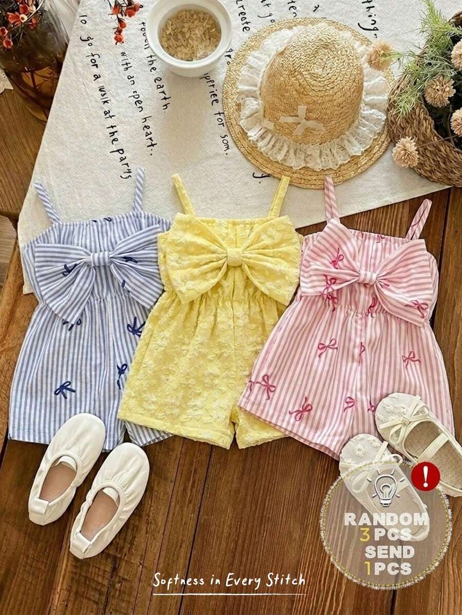 Cozy Pixies 女宝宝可爱休闲夏季蓝白条纹蝴蝶结吊带连体衣 - 藍白色 - 查看 1