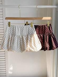 Comfortcana Bộ 2 chân váy ngắn xếp ly chấm bi nữ, kiểu dáng thường ngày, đa năng, thích hợp cho hẹn hò/du lịch. - Nhiều màu - Xem 2