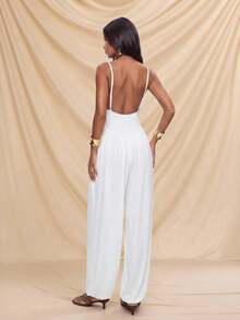 Avantive Women's White Jumpsuit Suspender Bubble Balloon Jumpsuit Resort Wear Vacation Greece Outfits Summer For Golf Sexy - White - View 3