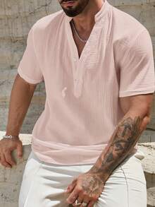 HIMLAND Camisa de hombre de corte holgado y de un solo botón - Camel - Ver 3
