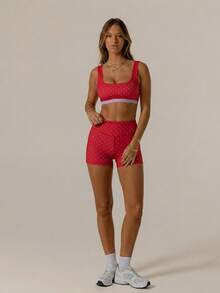 Aralina Leisurewear For Yoga Pilates Gym Contrast Polka Dot Set Cute Summer Shorts And Tops Perfect Airport Outfit Women 4th Of July Vacation Festival Outfits - Red - View 3