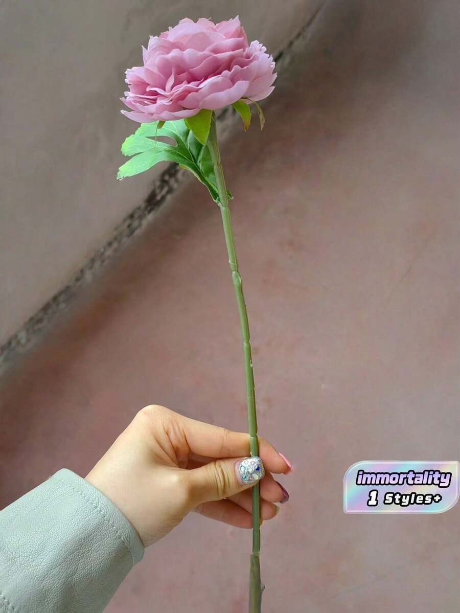 1/4 Pcs 20.1 Inch Artificial Peony Flowers, Realistic Silk Peonies With Long Stems, Perfect For Bridal Bouquets, Wedding Decor, Home, Living Room, Garden, Kitchen & DIY Party Decorations - Red Bean Paste Powder - View 1