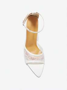 Women's White Lace Pointed Toe Sandals, Fashionable Versatile High Heel Back Strap Sandals For Women,Spring Summer Outfits - White - View 3