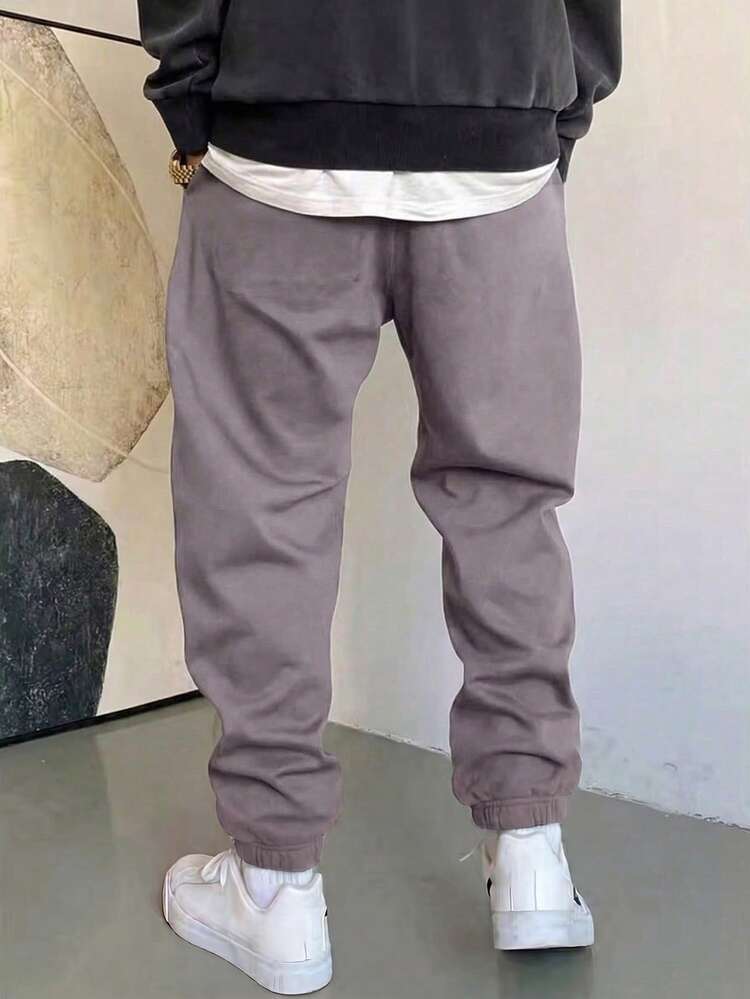 Manfinity Homme Pantalones jogger con cordón en la cintura y bolsillo para hombres con estampado de letras - Gris - Añade 2
