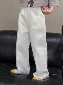 Dazy Kids Pantalones anchos de uso diario de unicolor con bolsillo, versátiles para niño preadolescente - Blanco - Ver 6