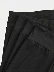 SHEIN Girlism 4件套少女休闲纯色高腰运动瑜伽短裤，春夏款 - 黑色 - 查看 8