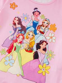1 set pentru fete, prințesă drăguță cu desene animate, culori strălucitoare și imprimeu cu fulgi de zăpadă cu sclipici, tricou și pantaloni evazați cu mânecă scurtă, casual, confortabil, moale, cu guler rotund, potrivit pentru fete, zi de zi de primăvară/vară, sărbători, festivaluri, atmosferă de primăvară, atmosferă de vară, set de primăvară/vară, relaxat și confortabil, set la modă pentru fete, ținută casual, set de tricou pentru copii cu model dulce de prințesă cu desene animate, set de primăvară/vară, nou-venit, relaxat și plăcut, atmosferă de primăvară, vară proaspătă - Multicolor - Vizualizare 4