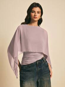 Poéselle Women's Solid Color Pleated Casual Versatile Daily Wear Top,Summer Top - Dusty Purple - View 7