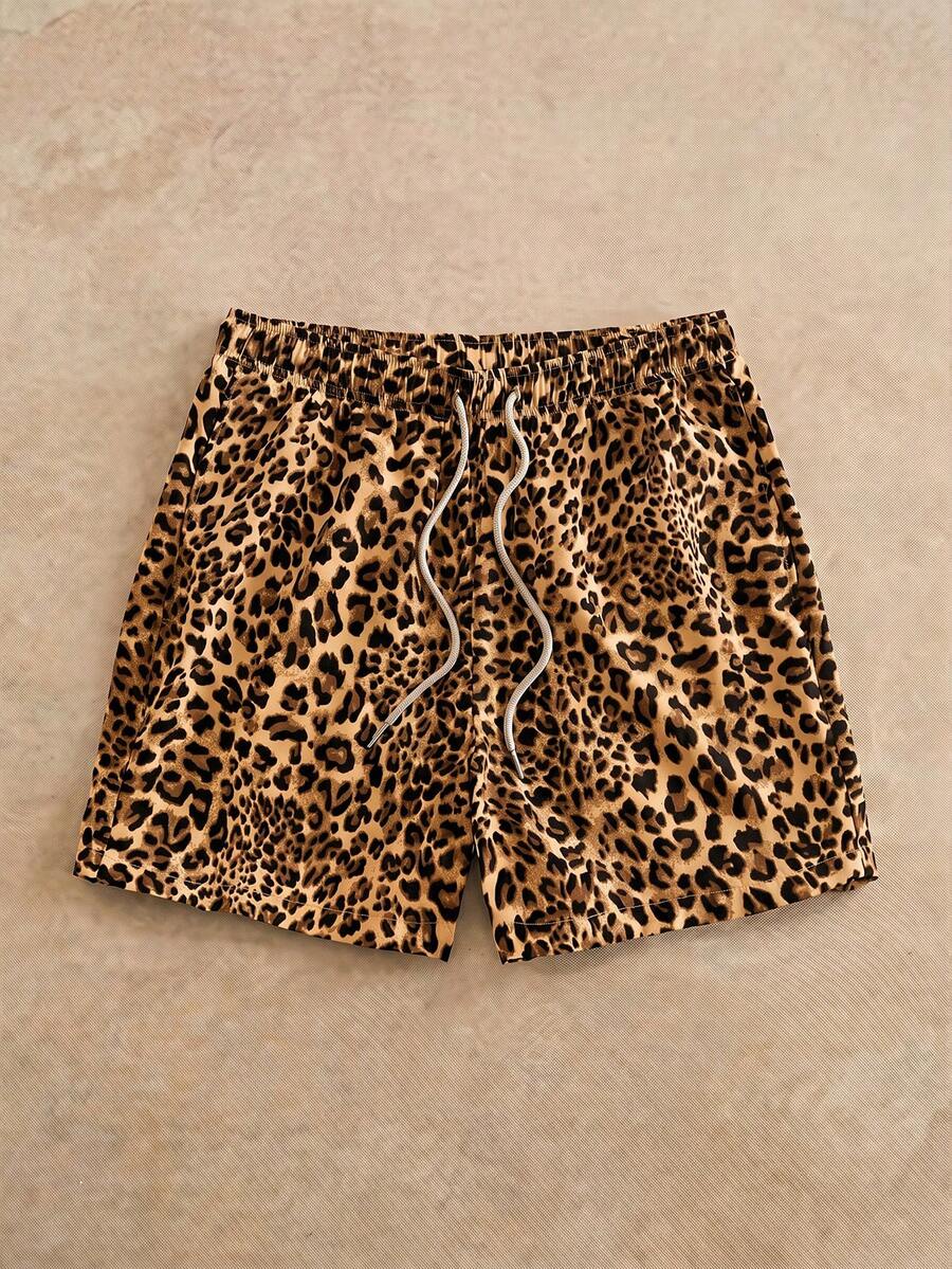 HIMLAND Men's Loose Fit Leopard Print Drawstring Waist Shorts, Vacation, Father's Day Gifts, Football - Multicolor - View 1