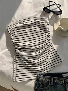 SHEIN Comfortcana Women Striped Ruched Casual Versatile Daily Wear Tube Top - Multicolor - View 5