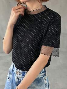 FRIFUL Women's Casual Loose Sheer Mesh See-Through Solid Color T-Shirt, Versatile For Spring And Summer - Black - View 5