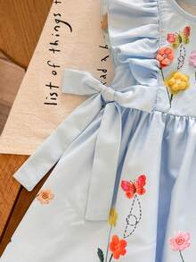 LMoss Kids 女婴编织花卉图案圆领荷叶边下摆休闲连衣裙 - 淺藍色 - 查看 4