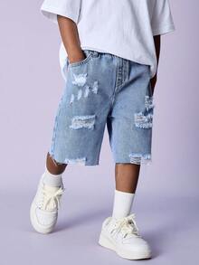 Bộ 2 quần short denim rách dáng rộng màu xám và xanh dương dành cho bé trai. - Nhiều màu - Xem 4