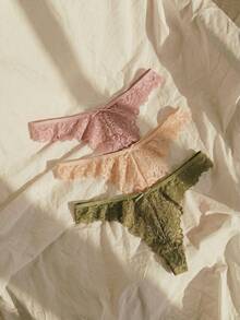 Lullawish 3 件套女士浪漫法式蝴蝶结蕾丝内裤套装蝴蝶结装饰性感 - 彩色 - 查看 1