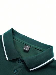 Manfinity Homme Hombres Camisa polo ribete de rayas - Verde Oscuro - Ver 6