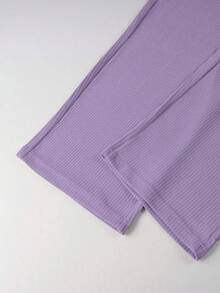 Manfinity Homme Conjunto de 2 piezas para hombre de verano casual para vacaciones y desplazamientos, camiseta de tirantes de punto acanalado de unicolor y pantalones largos con cintura de cordón, para vacaciones - Púrpura malva - Ver 3