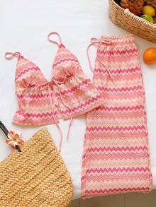 Comfortcana Women's Summer Beach Golf Vacation Colorblock Zigzag Print Twist Babydoll Cami Top Wide Leg Pants 2 Pieces Set Pastal Sexy - Multicolor - View 6