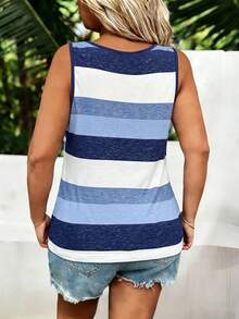 EMERY ROSE Plus Size Summer Casual Simple Stripe Tank Top - Multicolor - View 2