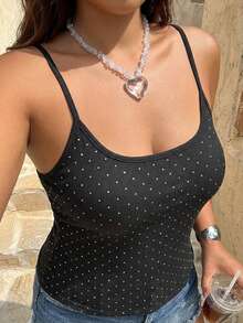 Dazy Plus Débardeur et camisole femme grande taille noir à pois, style blogueuse sexy, décontracté et polyvalent, pour vacances printemps/été - Noir - Voir 1
