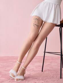 1pc Women's Printed Sheer Pantyhose With Bowknot Detail, Spring/Summer - Apricot - View 7