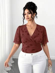 Elenzga Plus Size Women's Casual Romantic Spring/Summer Daily Commute Versatile Fashion T-Shirt - Burgundy - View 5