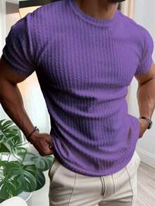 SLATEMANN Men's Solid Color Minimalist Casual Round Neck Short Sleeve T-Shirt - Purple - View 3