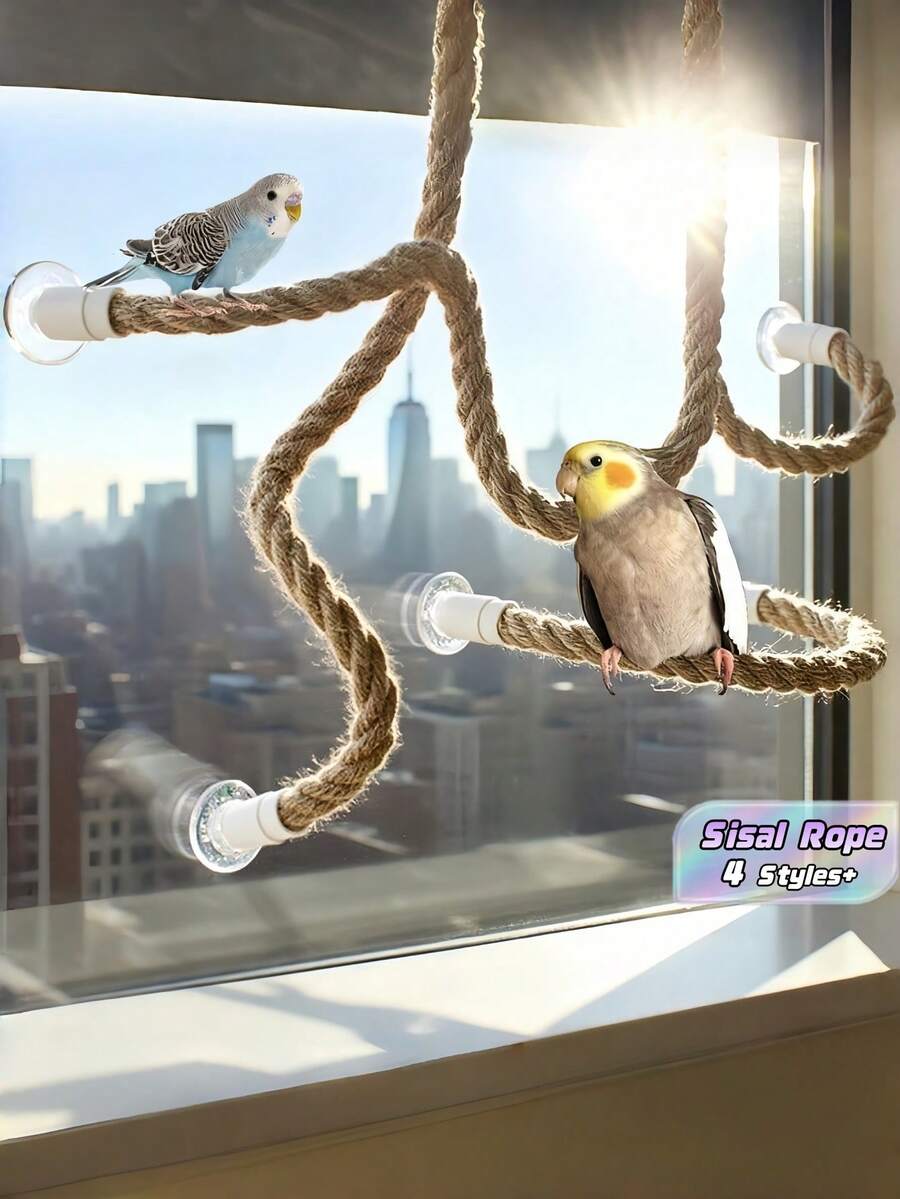 1pc Parrot Sisal Rope Climbing Toy With Suction Cup, Bendable Bird Perch Chew Toy For Cage Decor, Suitable For Parrots All Season - Multicolor - View 1